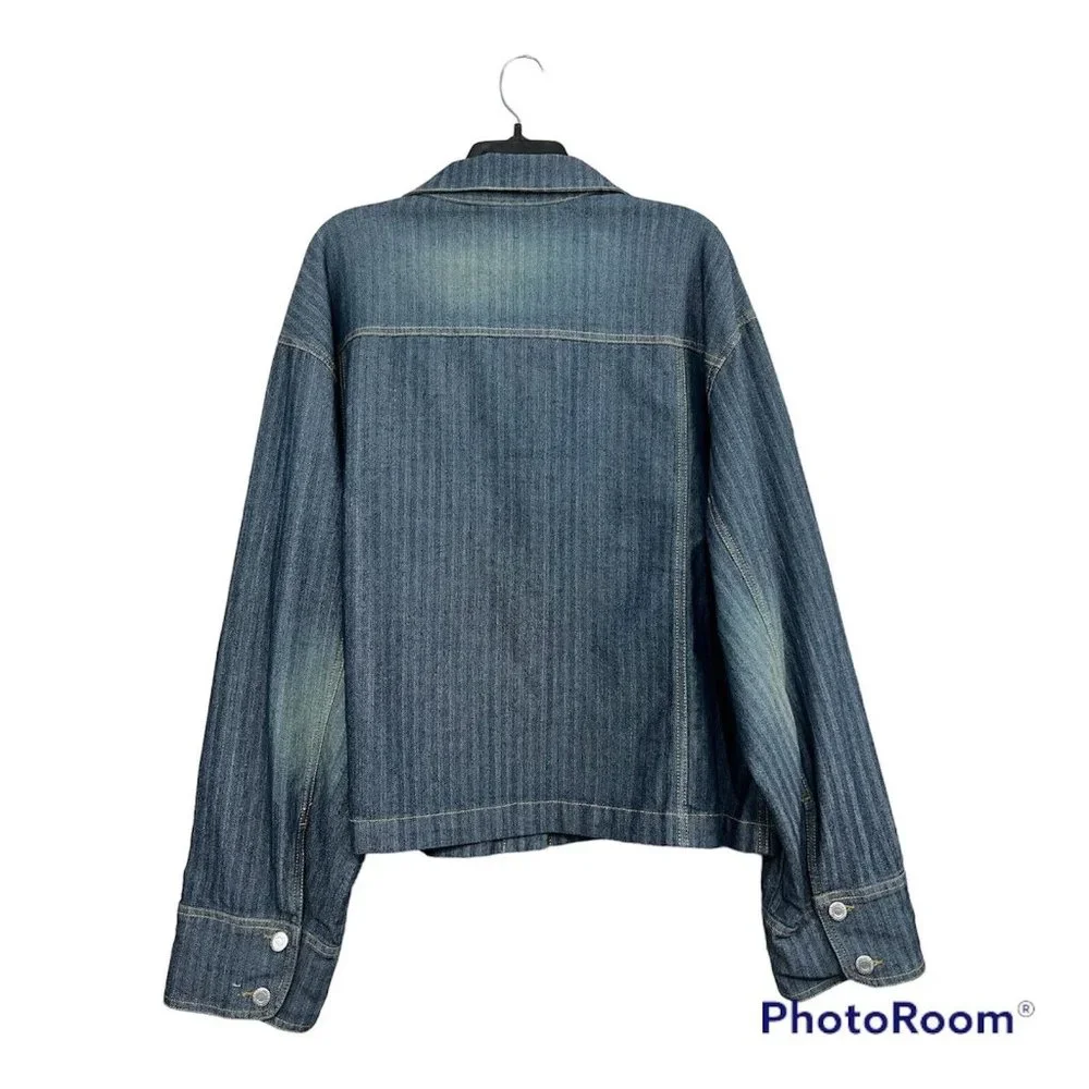 Vintage 90s Y2K Women Denim Pants Set Jacket Pants Belt Flared Wide Leg 4X‎